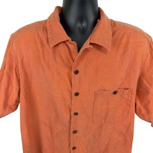 Caribbean Mens 2XT Orange Silk Cotton Short Sleeve Button Up Shirt Pineapple